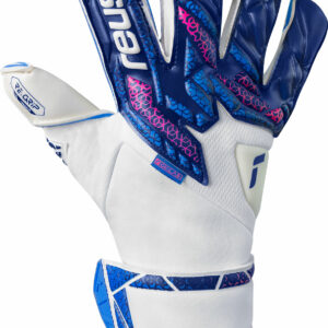 NAME: Attrakt RE:GRIP Evolution // PALM: RE:GRIP Latex // CUT: Evolution Cut // FEATURES: Extended Grip Zone, RE:GRIP Technology, AirVentSystem, Preshaped Construction, 3D Thumb Crotch, Thumb Wrap, Side Wrap, AdaptiveFlex Closure System // COLOUR: 4310 blue / pink / white