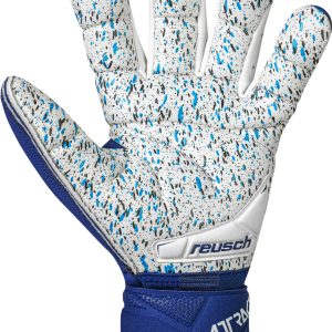 NAME: Attrakt Freegel Fusion Ortho-Tec // PALM: Reusch Grip Fusion // CUT: Evolution Negative Cut // FEATURES: Removable Ortho-Tec Finger Protection with Elastic Pocket (includes EasyFix Tool), Freegel, DuraGuard, Palm Embossing, Ventilation channels, Preshaped Construction, 3D Thumb Crotch, Thumb Wrap // Colours: 4414 premium blue / white