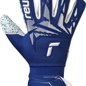 NAME: Attrakt Freegel Fusion Ortho-Tec // PALM: Reusch Grip Fusion // CUT: Evolution Negative Cut // FEATURES: Removable Ortho-Tec Finger Protection with Elastic Pocket (includes EasyFix Tool), Freegel, DuraGuard, Palm Embossing, Ventilation channels, Preshaped Construction, 3D Thumb Crotch, Thumb Wrap // Colours: 4414 premium blue / white