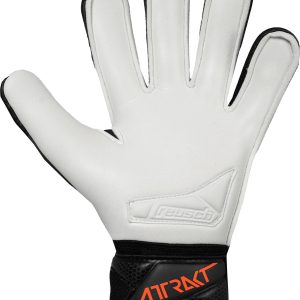 NAME: Attrakt Advance Finger Support Junior // PALM: Reusch Grip Advance // CUT: Expanse Cut // FEATURES: Finger Support, DuraGuard, AirVentSystem, Preshaped Construction, Thumbflex, 3D Thumb Crotch // Colours: 7783 black / shocking orange