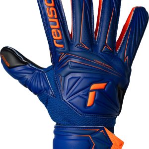 NAME: Attrakt Infinity Finger Support Junior // PALM: Reusch Grip Infinity // CUT: Expanse Cut // FEATURES: Finger Support, DuraGuard, Thumbflex // Colours: 4127 sharp blue / shocking orange / black
