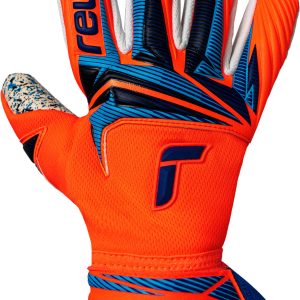 NAME: Attrakt Fusion NC // PALM: Reusch Grip Fusion // CUT: Negative Cut // FEATURES: AirVentSystem, Preshaped Construction, 3D Thumb Crotch, Thumb Wrap // Colours: 2290 shocking orange / blue