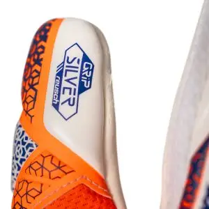 NAME: Attrakt Silver // PALM: Reusch Grip Silver // CUT: Expanse Cut // FEATURES: AirVentSystem, Preshaped Construction, Thumbflex, 3D Thumb Crotch // COLOUR: 2500 shocking orange / energize blue