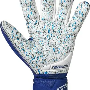 NAME: Attrakt Freegel Fusion Ortho-Tec // PALM: Reusch Grip Fusion // CUT: Evolution Negative Cut // FEATURES: Removable Ortho-Tec Finger Protection with Elastic Pocket (includes EasyFix Tool), Freegel, DuraGuard, Palm Embossing, Ventilation channels, Preshaped Construction, 3D Thumb Crotch, Thumb Wrap // Colours: 4414 premium blue / white