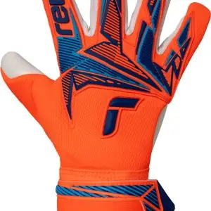 NAME: Attrakt Freegel Advance // PALM: Reusch Grip Advance // CUT: Evolution Negative Cut // FEATURES: Freegel, AirVentSystem, Preshaped Construction, 3D Thumb Crotch, Thumb Wrap // Colours: 2290 shocking orange / blue