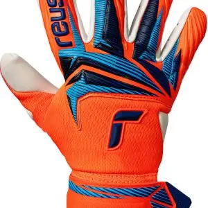 Name: Attrakt Gold X NC | Palm: Reusch Grip Gold X | Cut: Negative Cut | Wrist Closure: Elastic Cuff with Pull Loop ; Full Strap with Rubber Ender  | Backhand Base: Textile | Backhand Application: Latex | Features: AirVentSystem, Preshaped Construction, 3D Thumb Crotch, Double Thumb Wrap, Side Wrap
